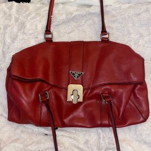 Red faux purse